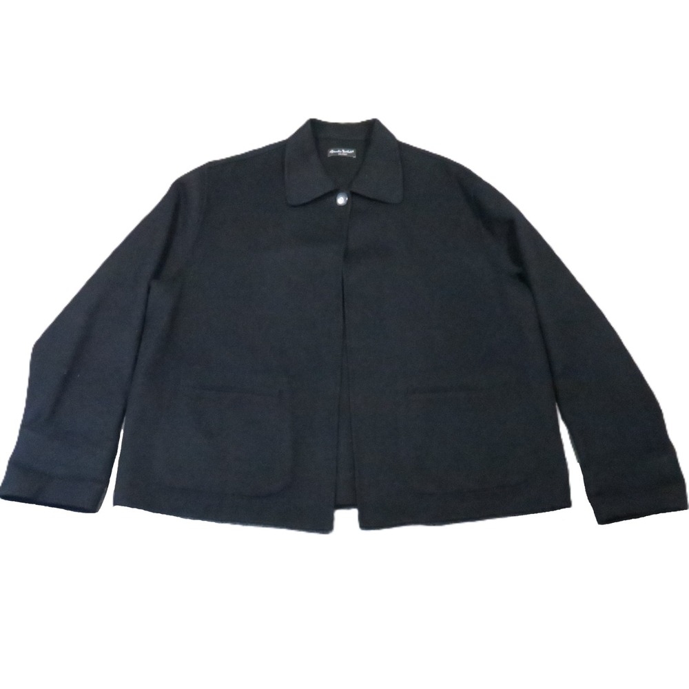 Alexandra Bartlett Wool Jacket Size 2X Black Single Button Minimalist Classic